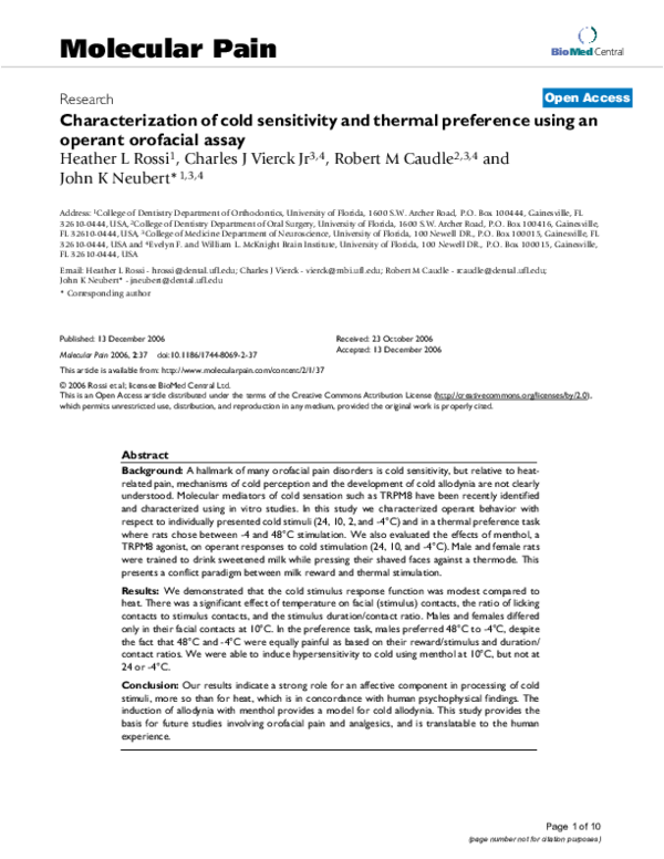 (PDF) Characterization of cold sensitivity and thermal preference using ...
