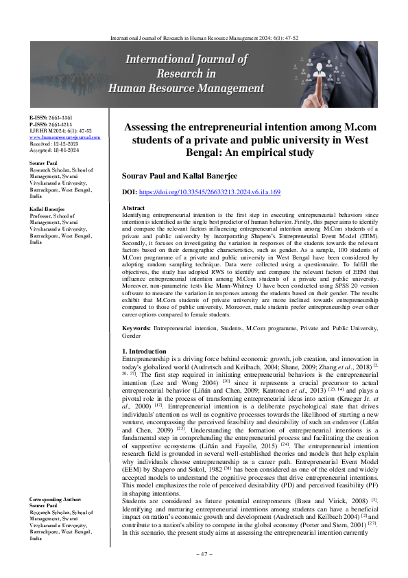 (PDF) Assessing the entrepreneurial intention among M.com students of a ...