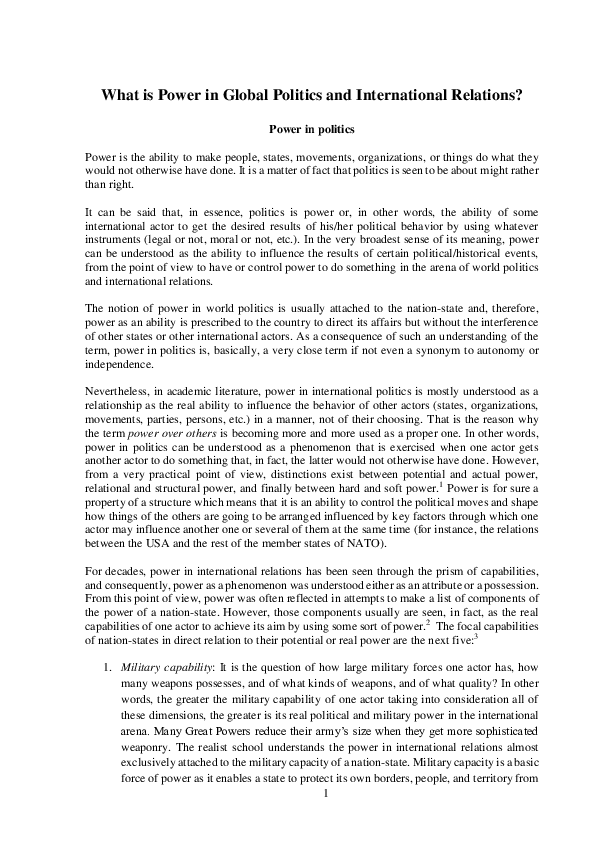(PDF) What is Power in Global Politics and International Relations
