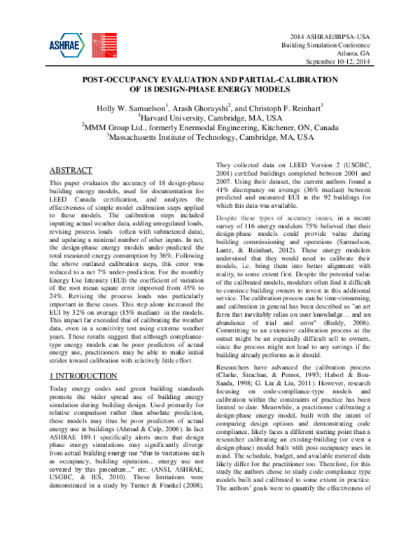 (PDF) Post-Occupancy Evaluation and Partial-Calibration of 18 Design ...