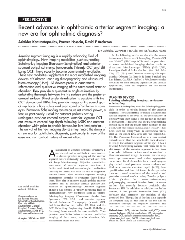 (PDF) Recent advances in ophthalmic anterior segment imaging: a new era ...