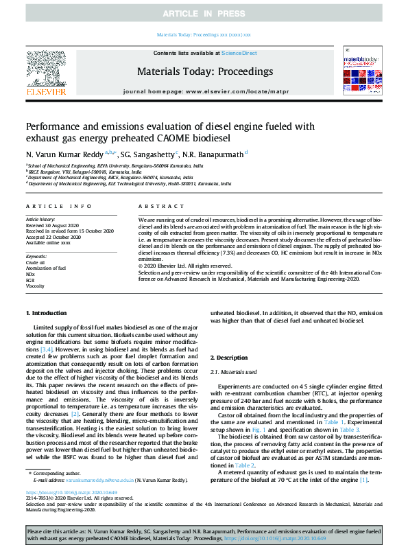 (PDF) Performance and emissions evaluation of diesel engine fueled with ...