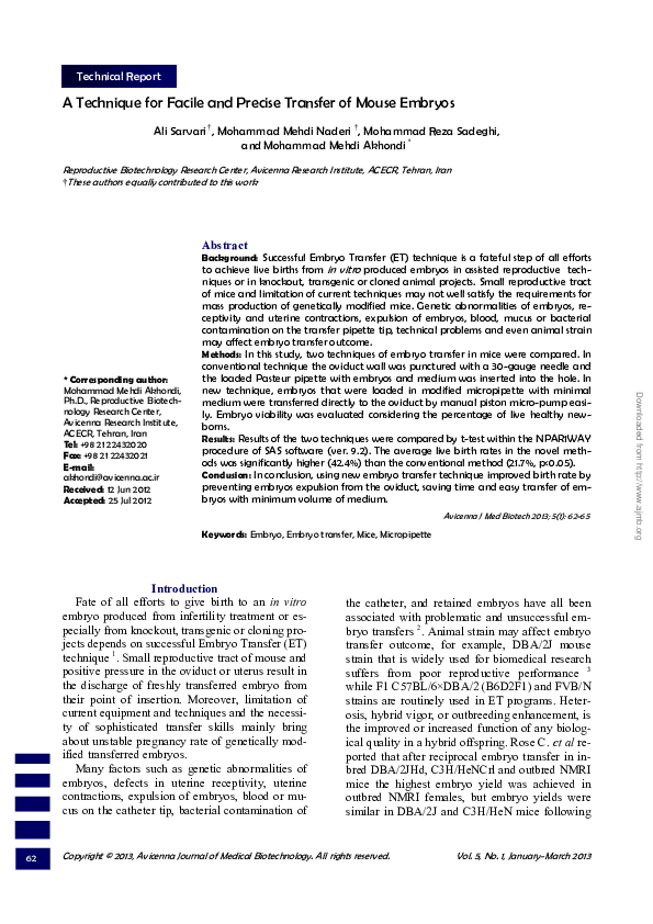 (PDF) A technique for facile and precise transfer of mouse embryos