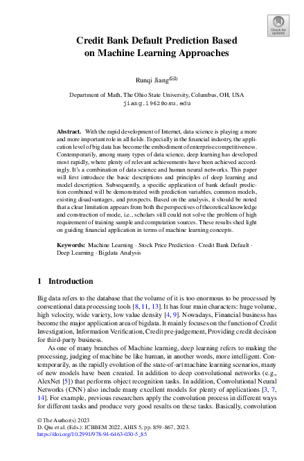 (PDF) Credit Bank Default Prediction Based on Machine Learning Approaches