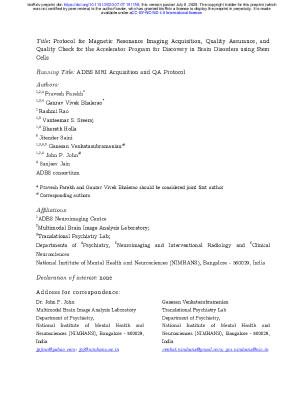 (PDF) Protocol for Magnetic Resonance Imaging Acquisition, Quality ...