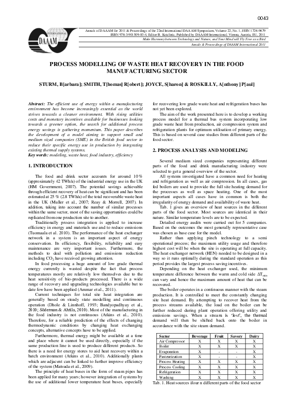 (PDF) Process Modelling of Waste Heat Recovery in the Food ...