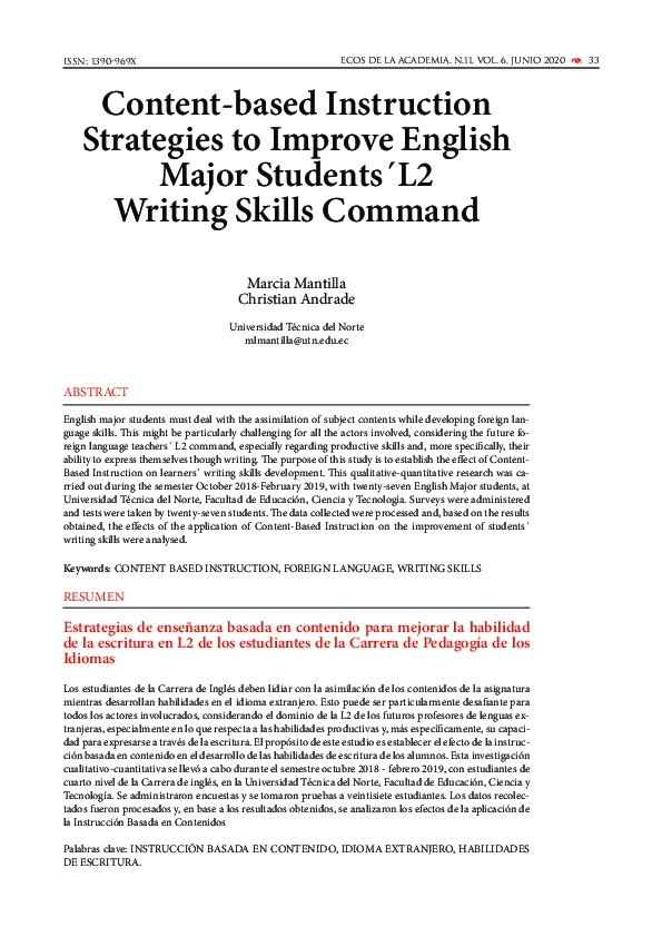 (PDF) Content based Instruction Strategiesto Improve English Major ...
