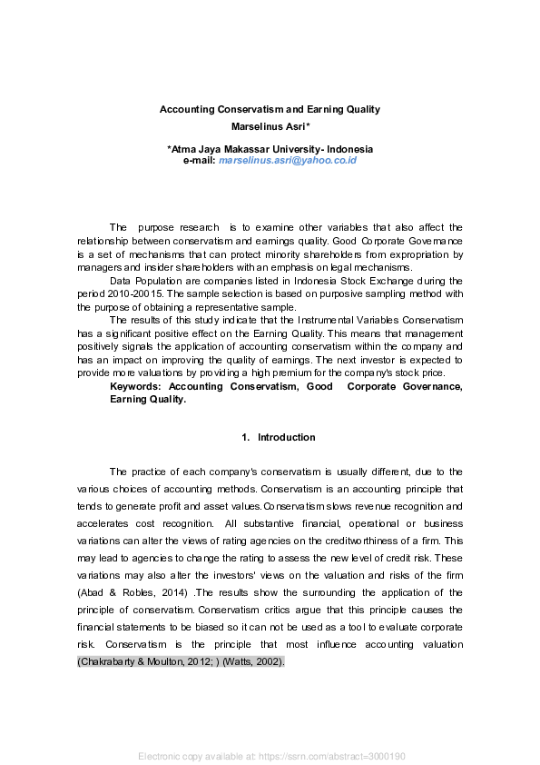 (PDF) Accounting Conservatism and Earning Quality