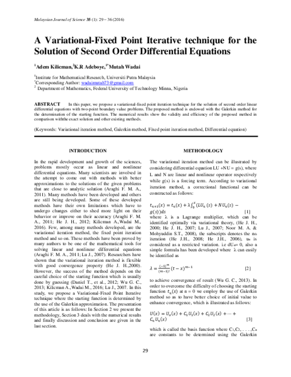 (PDF) A Variational-Fixed Point Iterative technique for the Solution of ...