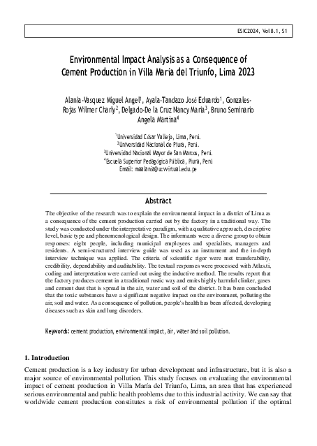 (PDF) Environmental Impact Analysis as a Consequence of Cement ...