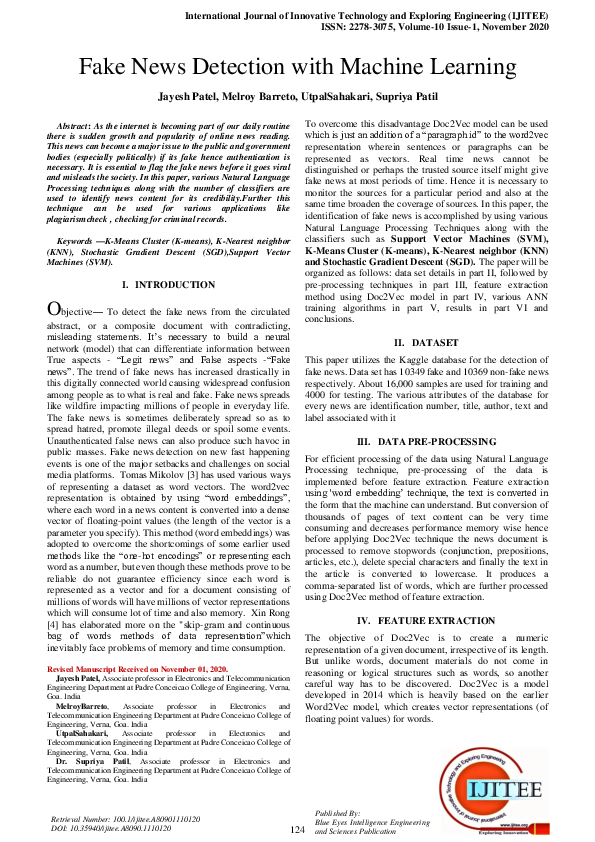 (PDF) Fake News Detection with Machine Learning