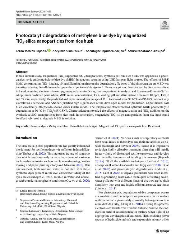 (PDF) Photocatalytic degradation of methylene blue dye by magnetized ...