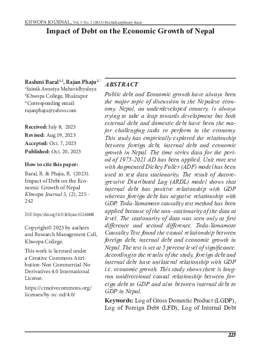 (PDF) Impact of Debt on the Economic Growth of Nepal