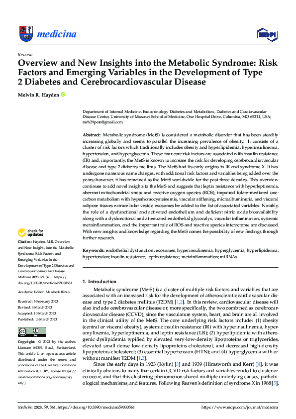 (PDF) Overview and New Insights into the Metabolic Syndrome: Risk ...