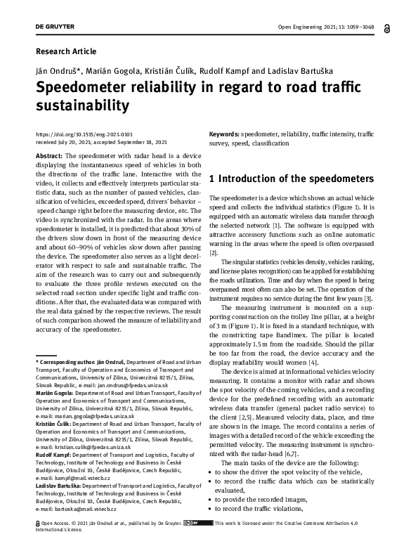 (PDF) Speedometer reliability in regard to road traffic sustainability