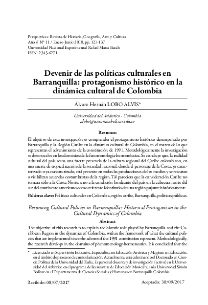 (PDF) Devenir de las políticas culturales en Barranquilla: protagonismo ...