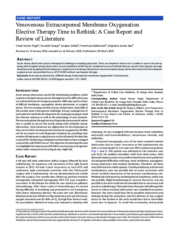(PDF) Venovenous Extracorporeal Membrane Oxygenation Elective Therapy ...