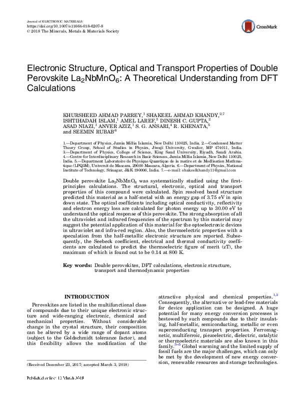 (PDF) Electronic Structure, Optical and Transport Properties of Double ...