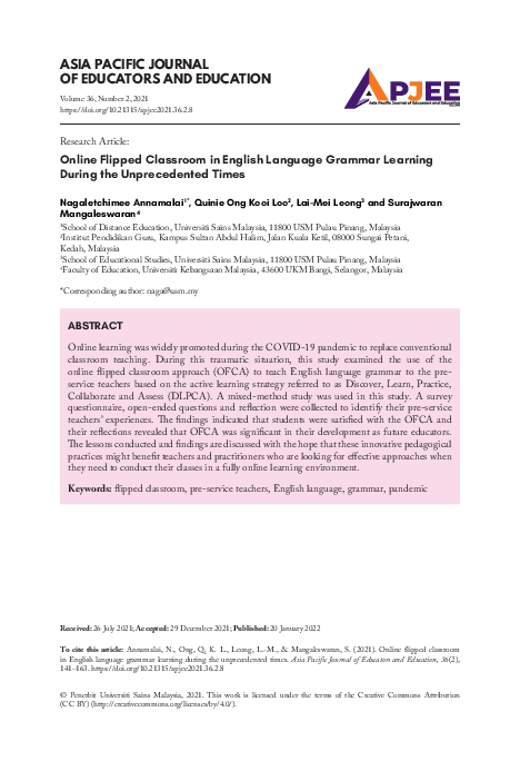 (PDF) Online Flipped Classroom in English Language Grammar Learning ...