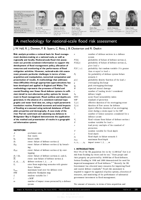 (PDF) A methodology for national-scale flood risk assessment
