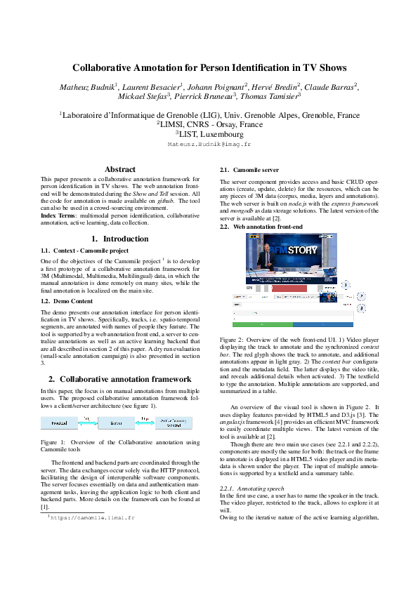 (PDF) Collaborative annotation for person identification in TV shows