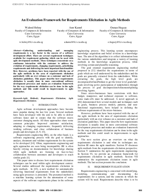 (PDF) An Evaluation Framework for Requirements Elicitation in Agile Methods