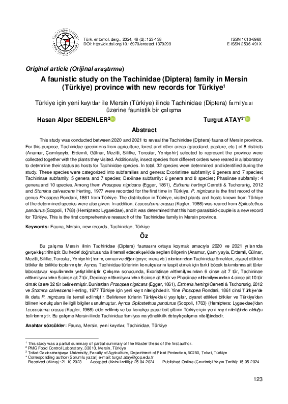 (PDF) A faunistic study on the Tachinidae (Diptera) family in Mersin ...