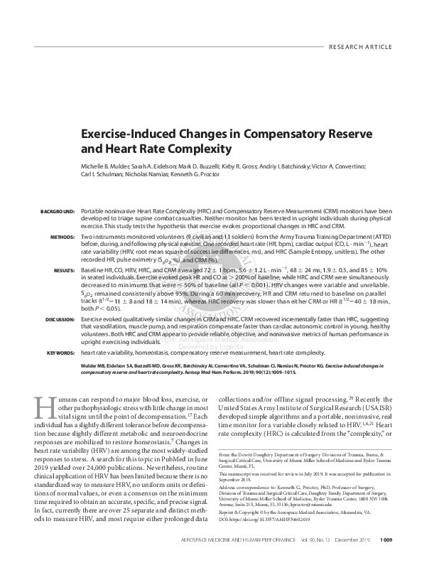 (PDF) Exercise-Induced Changes in Compensatory Reserve and Heart Rate ...