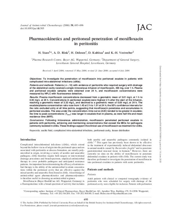 (PDF) Pharmacokinetics and peritoneal penetration of moxifloxacin in ...