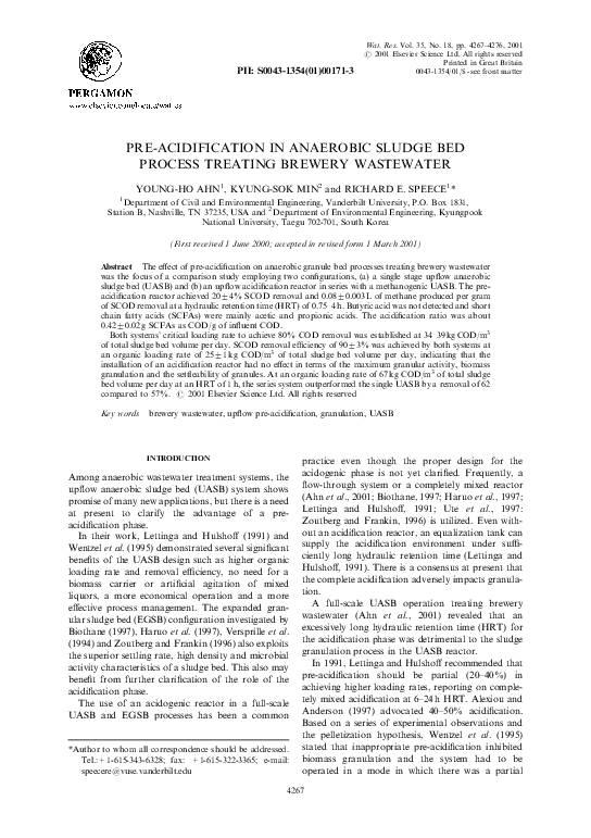 (PDF) Pre-acidification in anaerobic sludge bed process treating ...