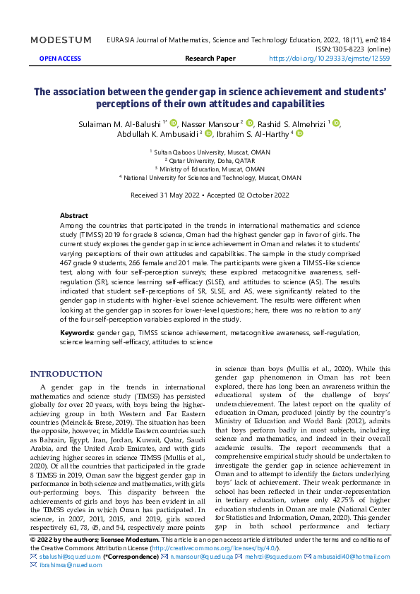 (PDF) The association between the gender gap in science achievement and ...