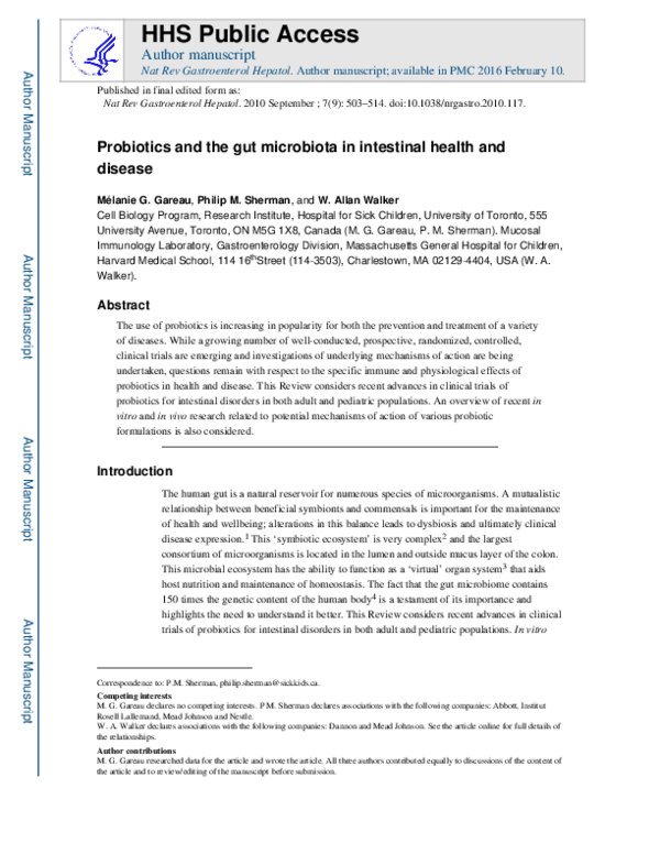 (PDF) Probiotics and the gut microbiota in intestinal health and disease