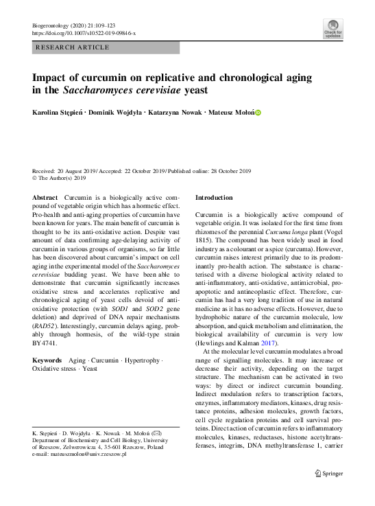 (PDF) Impact of curcumin on replicative and chronological aging in the ...