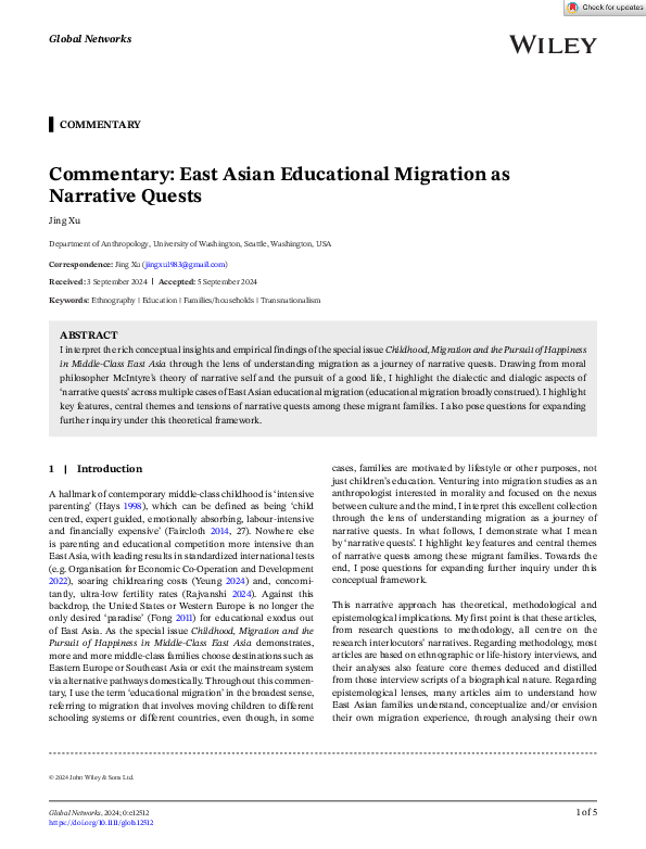 (PDF) Commentary: East Asian Educational Migration as Narrative Quests
