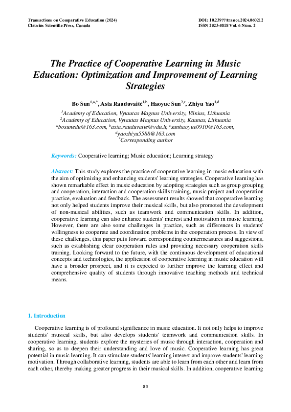 (PDF) The Practice of Cooperative Learning in Music Education ...
