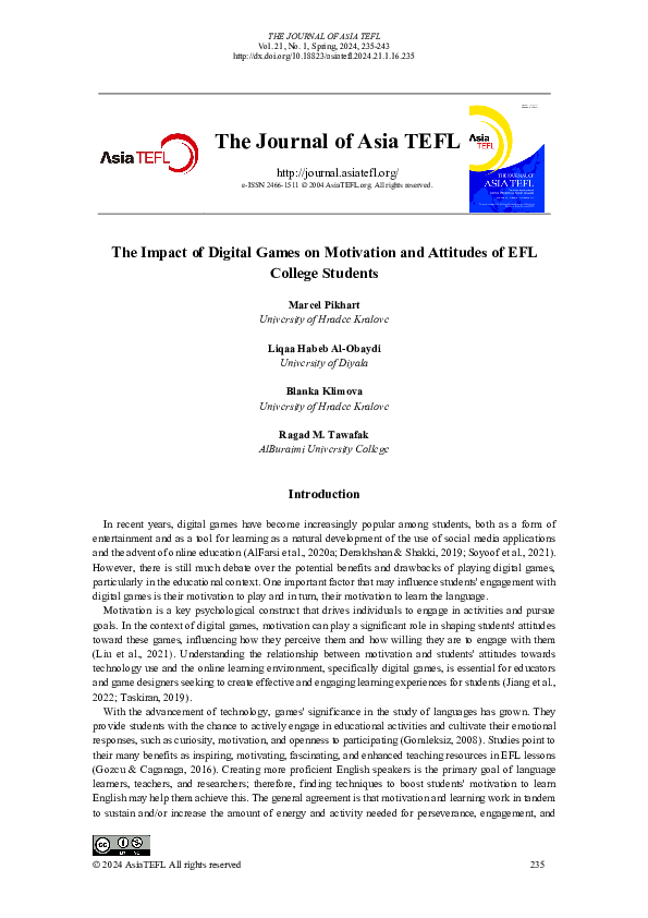 (PDF) The Impact of Digital Games on Motivation and Attitudes of EFL ...