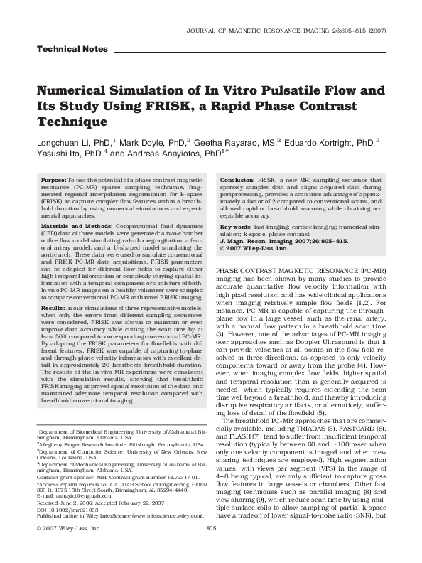 (PDF) Numerical simulation of in vitro pulsatile flow and its study ...