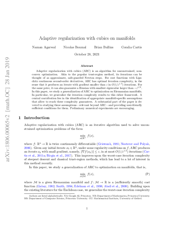 (PDF) Adaptive regularization with cubics on manifolds