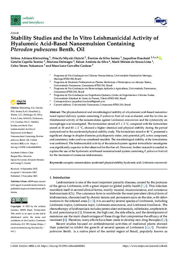 (PDF) Stability Studies and the In Vitro Leishmanicidal Activity of ...