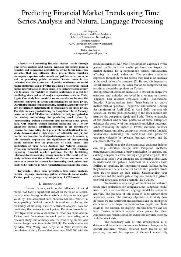 (PDF) Predicting Financial Market Trends using Time Series Analysis and ...