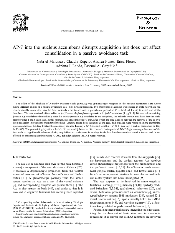 (PDF) AP-7 into the nucleus accumbens disrupts acquisition but does not ...