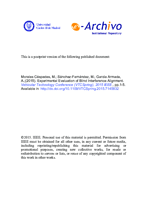 (PDF) Experimental Evaluation of Blind Interference Alignment