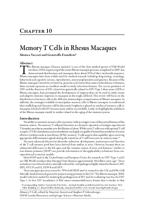 (PDF) Memory T Cells in Rhesus Macaques