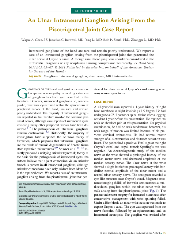 (PDF) An Ulnar Intraneural Ganglion Arising From the Pisotriquetral ...