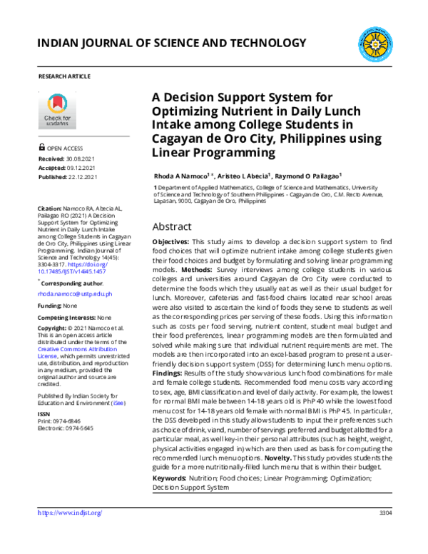 (PDF) A Decision Support System for Optimizing Nutrient in Daily Lunch ...