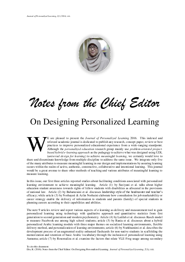 (PDF) Notes from the Chief Editor On Designing Personalized Learning
