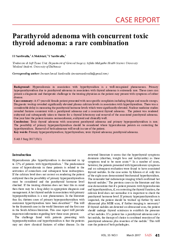 (PDF) Parathyroid adenoma with concurrent toxic thyroid adenoma: a rare ...