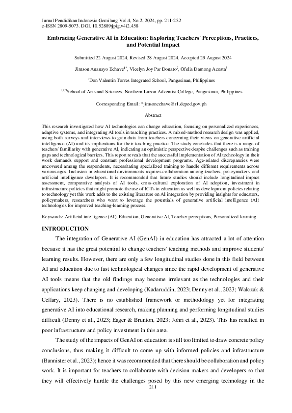 (PDF) Embracing Generative AI in Education: Exploring Teachers ...