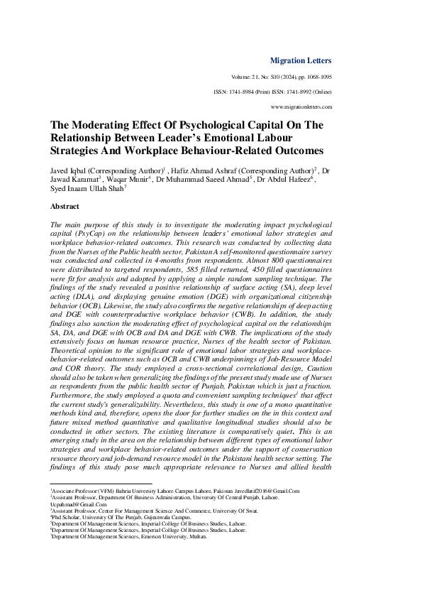 (PDF) The Moderating Effect Of Psychological Capital On The ...