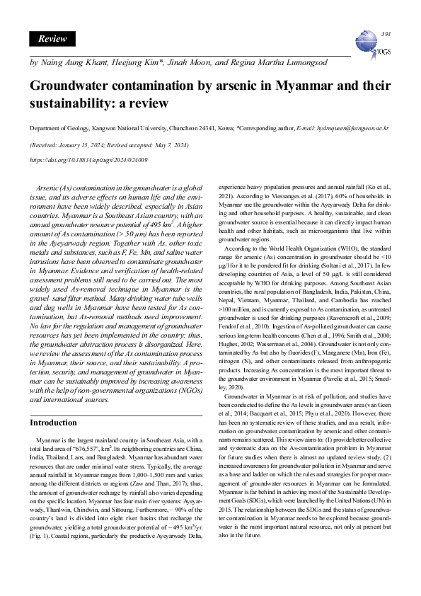 (PDF) Groundwater contamination by arsenic in Myanmar and their ...